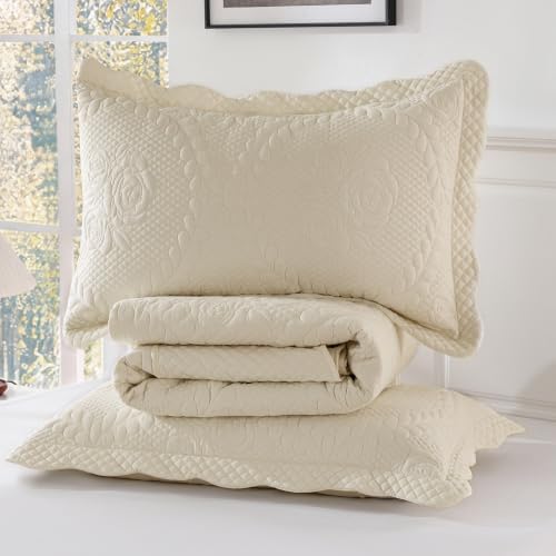 EVENHUG Oversized King Bedspreads California King Quilt Set with Pillow Shams Extra Wide Large King Size Quilts Lightweight Coverlet Bedding Sets Cream 120"x120" - 5