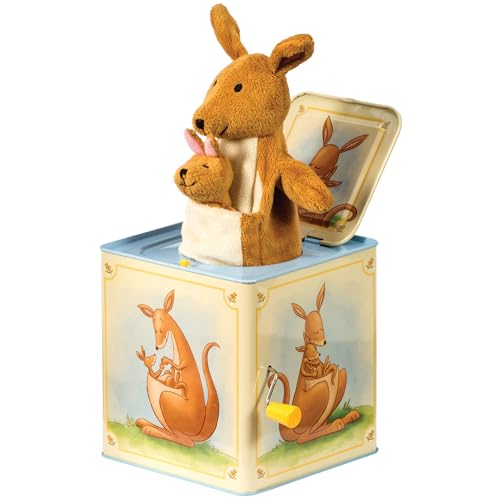 Image of Schylling: Jack in Box - Kangaroo - Classic Pop-Up Music Toy, Momma & Baby Joey Finger Puppet, Plays Song Pop Goes The Weasel, Toddler & Kids 18mo+
