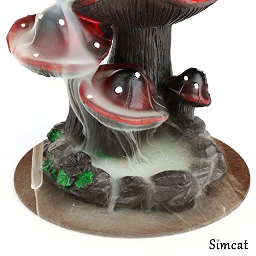 Simcat Backflow Incense Burner Holder Mushroom Handicraft Decor Resin Reverse Flow Incense Burner Censer Cone Incense Waterfall Burner + 20 Backflow Incense Cones 30 Incense Sticks 1 Tweezer 1 Mat #TOP3