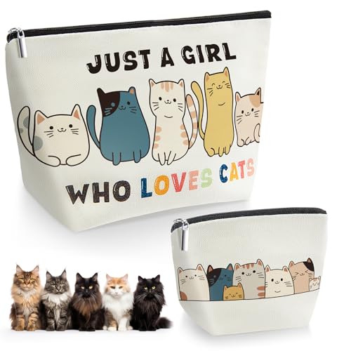 Sunnymove Cat Makeup Bags, 2 Pack Large and Small Cosmetic Bags for Women
