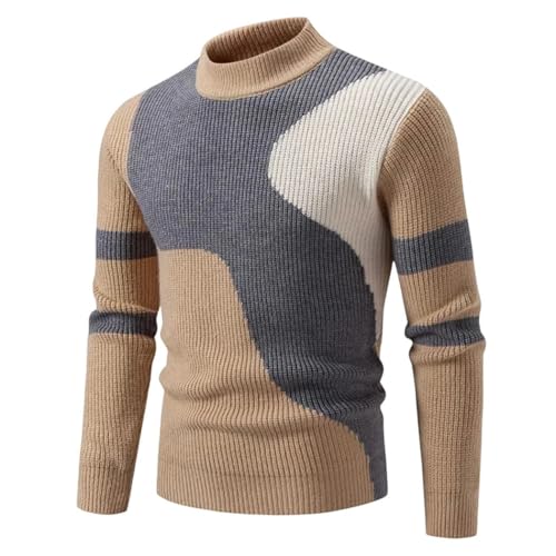 Men's Casual Color Block Sweater Knit Pullover Long Sleeve Comfortable Warm Soft Winter Top Relaxed Fit Top