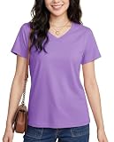 [KEFITEVD] レディース トップス 夏 冷感tシャツ vネック 着痩せ 無地tシャツ 透け防止 日焼け止め トップス ひんやり ストレッチ 着回しインナー コットン 仕事 ライトパープル 2XL