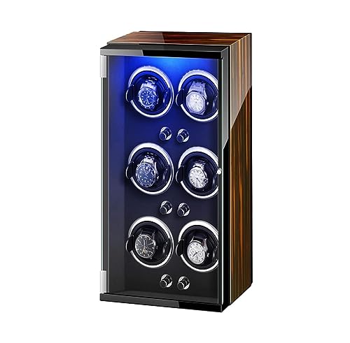 NTIYOU Cajas giratorias Winder Box for 6 Automático con Luces Coloridas Cojines Ajustables Motor Silencioso for Hombre Mujer Relojes Exquisito Expositor de coleccionista