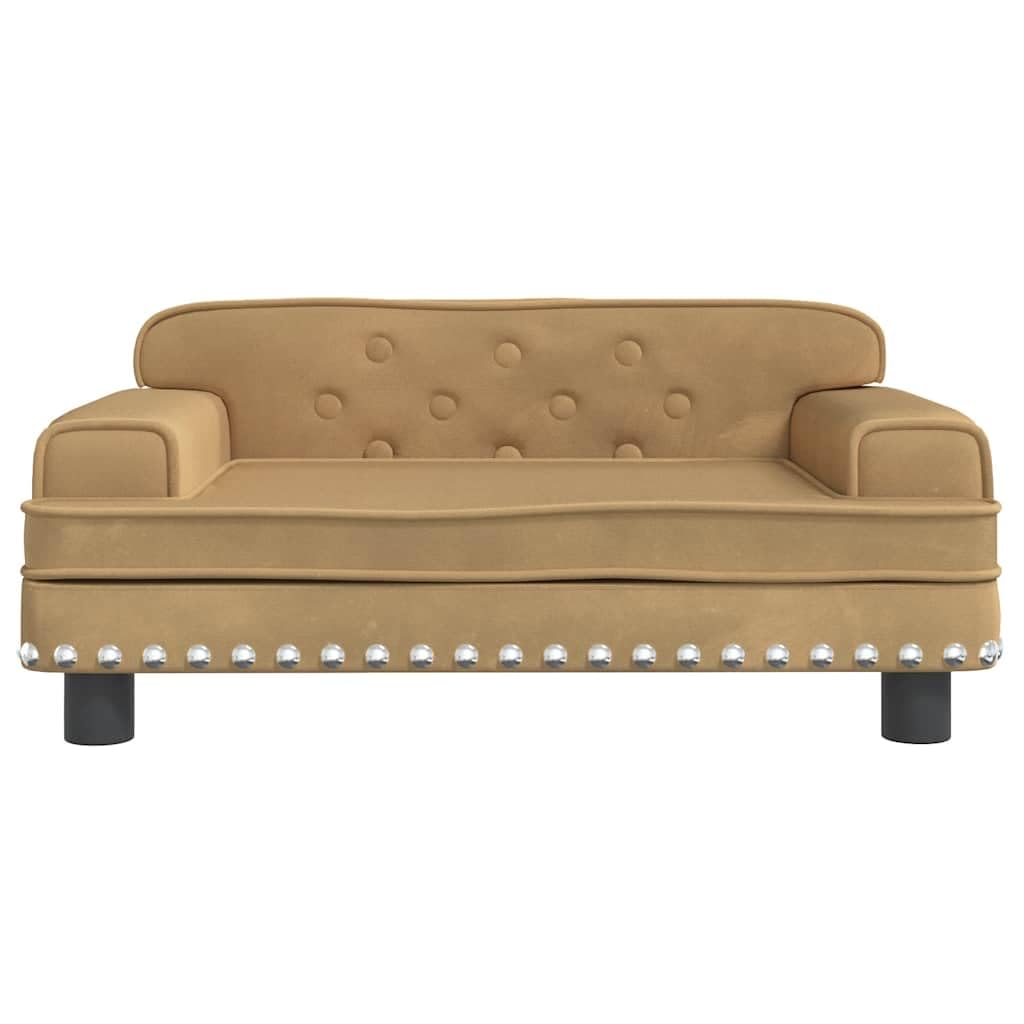 Cuccia per cani in velluto marrone con schiuma, 70 x 45 x 30 cm, robusto divano in legno di pino per cani di piccola taglia, antiscivolo, lavabile, ideale come cuccia per animali domestici