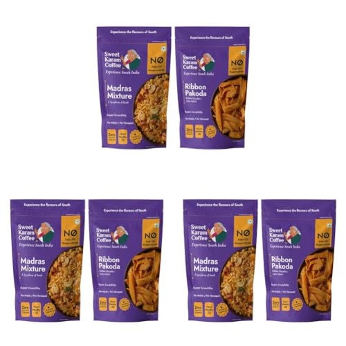 Image of Sweet Karam Coffee's South Indian Crunchy Combo Pack - Ribbon Pakoda & Special Madras Mixture | No Maida & No Vanaspati, Zero Trans Fat, Heart-healthy Oil | Authentic Taste of Tradition (95g Each)