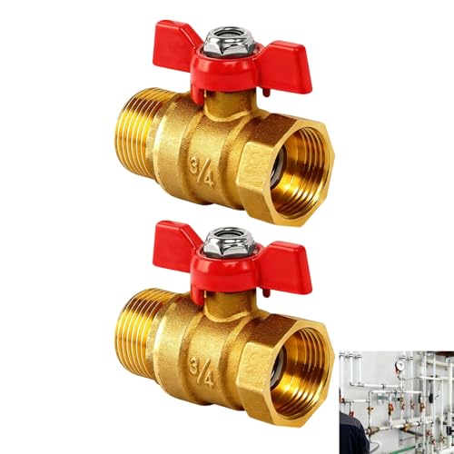 2 Piezas Válvula Bola Latón 3/4, Válvula Bola Latón Mango Rojo, Rosca Interna y Externa, Válvulas Paso Completo para Agua, Riego Jardín, Barril Lluvia, Grifo Exterior, Tanques y Sistemas Industriales