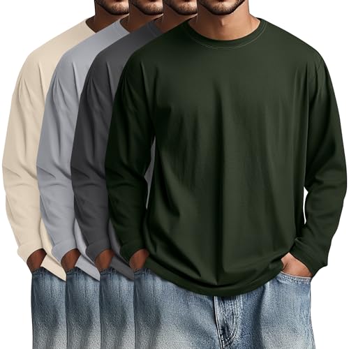 Image of August Alley 4 Pack Men's Big and Tall Cotton Shirts L-7xl, Long Sleeve Oversized Tops Loose Casual Large T-Shirts Basic Tee