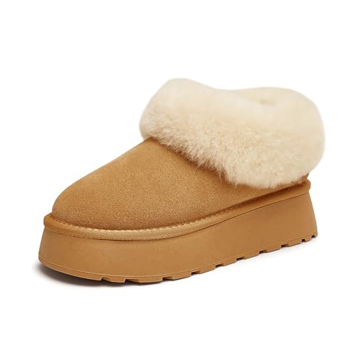 Women Platform Snow Boots Fuzzy Slippers Fluffy Mini Boots House Slippers Clogs Indoor Outdoor