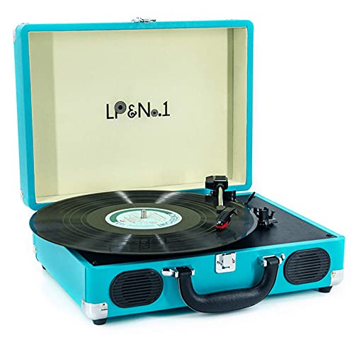 ヴィンテージ 3スピード Bl 蓄音機レコードプレーヤー、ポータブルスーツケースレコードプレーヤー、ターンテーブルレコードプレーヤー、7/10/12インチビニールレコード再生、ヘッドホンジャック対応