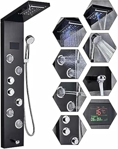 CWZZWS Panneau de Douche Lumineux LED, Tour de Douche à Pluie, Pomme de Douche avec Jets massants, système corporel