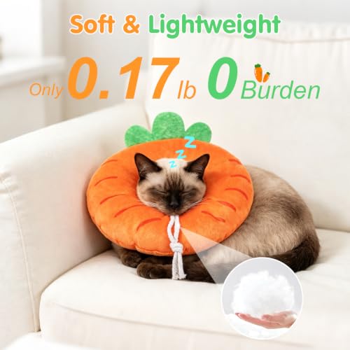 Image of BEAUTYZOO Cat Cone Collars Soft, Cat Donut Recovery E Collar After Surgery | Kitten Neck Pillow to Stop Licking, Plush for Wound Healing, Adjustable Elizabeth Cone for Small Dogs, Orange Carrot S