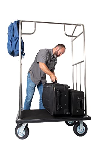 Wholesale Hotel Products- Value Valet Bellman’s Cart- Stainless Steel Finish with Black Carpet- Condo Cart- Bellman Cart- 1” Thick Welded Steel Tubing- Holds up to 800 lbs. of Luggage