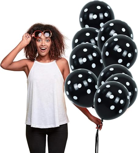 Image of TONIFUL 100pcs Black and White Polka Dots Balloons 12inch large Polka Dot Latex Party Balloons for Wedding Birthday Party Festival Decoration Halloween Supplies