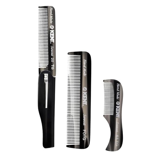 Kent Set Men's Hair Pocket Combs, 81T X-Small, FOT All Fine Tooth, 20T Fine Tooth Folding Comb. Best Hair, Beard and Mustache Grooming Kit for Travel and Home Care, Handmade in England