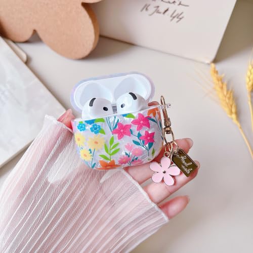 Image of MINSCOSE for Glitter AirPods 4 Case,Cute Shell Pattern Flower Design with Floral Keychain,Soft TPU Anti-Drop Shockproof Cover with Cleaner Kit for Women Girls for AirPods 4-Colorful