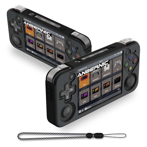 FIOPAZ for Anbernic RG35XX H Silicone Case Soft Skin for RG35XXH Protective Anti-Scratch Washable RG35xx H Handheld Game Console Case with Lanyard (Black)