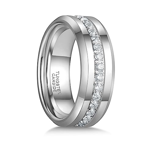 Greenpod 6mm 8mm Tungsten Carbide Rings for Men Silver/24K Gold Plated Cubic Zirconia Eternity Wedding Band Women High Polish Comfort Fit Size 6-13