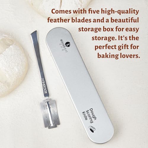 ROCKSHEAT Bread Lame Dough Scoring Tool, Stainless Steel Scoring Knife with 5 Feather Blades, Sourdough Scoring Tool for Bread Baking, Baking Tool for Baking Beginners