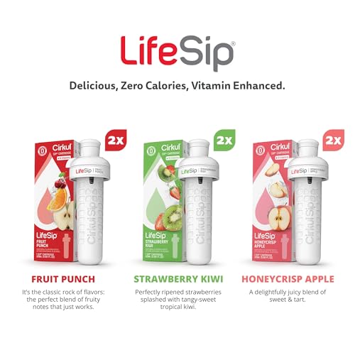 Cirkul Lifesip Flavor Cartridge Variety Pack with B Vitamins, Pack of 6 (2 Fruit Punch, 2 Strawberry Kiwi, 2 Honeycrisp Apple)