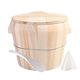 Hcooker Handmade Rice Bucket Wood Cooking Steamer Cedarwood Steamed Cask (Handle Lid)