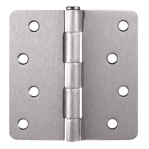 Door Hinges for Interior Doors 6-Pack 4-inch x 4-inch, Rounded 1/4-inch Radius Steel Door Hinge, Satin Nickel - Image 2