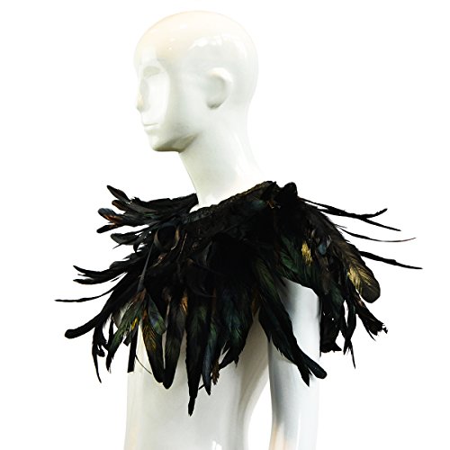 Women' Natural Feather Shrug Cape Shawls Lace Collares for Halloween Cosplay Black3