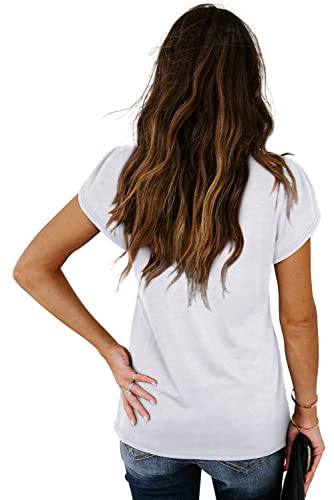 Womens Tops Dressy Casual Summer Short Sleeve Blouses Round Neck White Xxl #TOP3