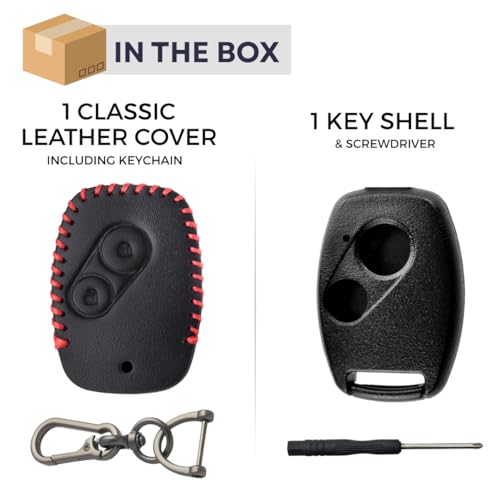 Image of KEYCEPT Classic Leather for Honda Accord, City, Civic, Brio, Jazz, Amaze 2 Button Remote Key with Keychain(Keyshell & Genuine Leather)