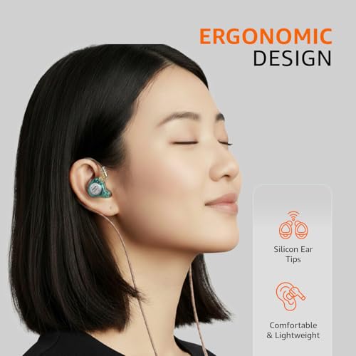 Image of Amazon Basics Pro Series IEM Earphone, HiFi Stereo | 3.5 mm Plug| Dual Magnetic Circuit Dynamic Driver | Resin Inlay Metal Body | Detachable 5N OFC Cable | with Mic |for Audiophiles & Musicians |Cyan