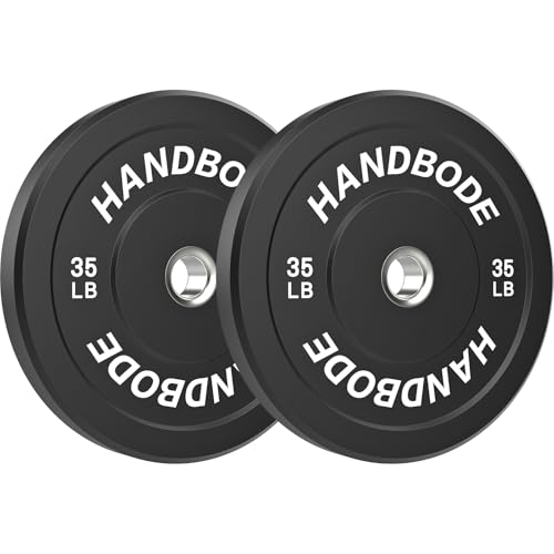 HANDBODE Bumper Plates 35 lb Olympic Weight Plates Set of 2 Rubber Bumper Weights Plate with 2 Inch Steel Insert for Barbell Standard Strength Training Plates for Weightlifting