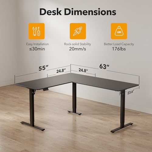 Image of CubiCubi L Shaped Standing Desk 63 x 55 Inch Adjustable Height, Electric Standing Desk, Sit Stand Home Office Desk with Splice Board, Black