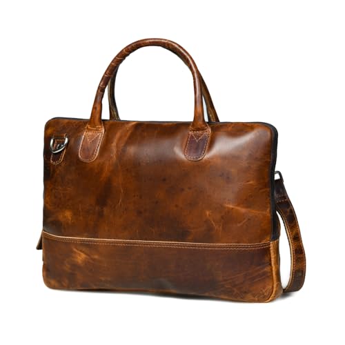 Image of MaheTri Modernist Genuine Leather Laptop Bag (Up to - 15.6 inch) for Men & Women | Unisex Lightweight Leather Briefcase with Adjustable Strap | Multiple card Slots With Zipper Pockets