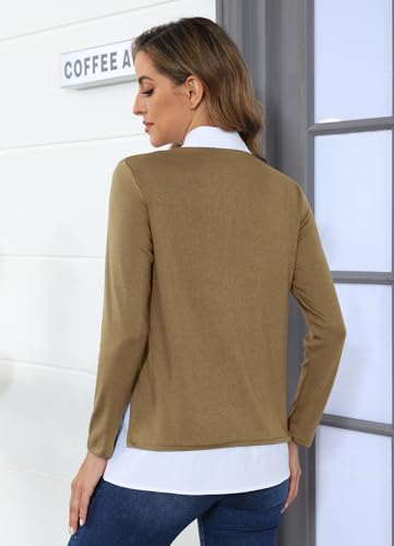 Image of Vldnery Womens Fall Winter Sweater 2025 Trendy Clothes Oversized V Neck Long Sleeve Shirts 2 in 1 Outfit Casual Pullover Tops