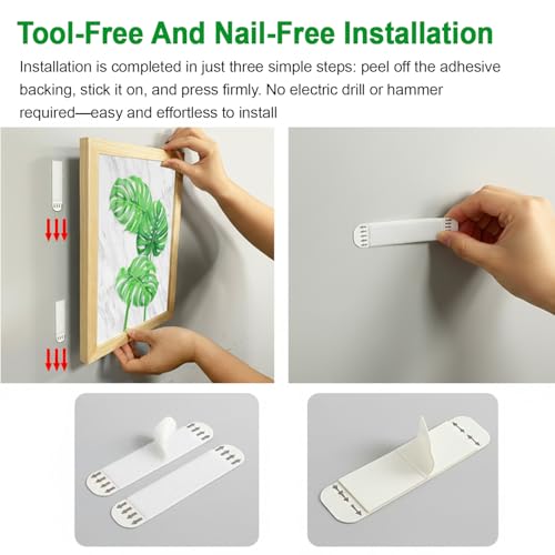 SIGANDG Bilder Aufhängen ohne Bohren Aufhängestreifen 20 Paare(40 Streifen), Klebestreifen, Starke Haltekraft, Rückstandsfrei abnehmbar, ohne Nägel, für Bilderrahmen, Wandkunst und Dekorationen
