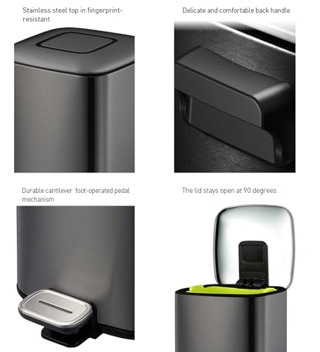 Image of Obsessions Step Dustbin with Fingerprint Resistant, 6 Liters, Black Steel