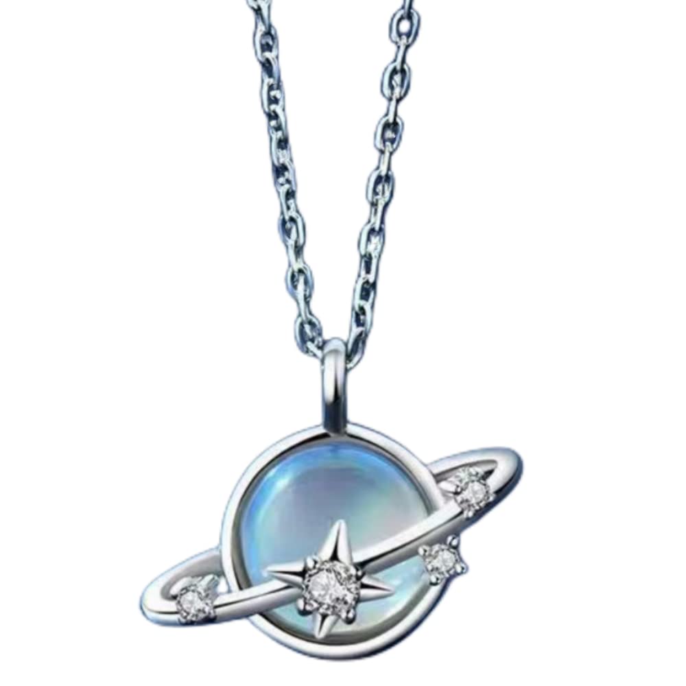 hanaiette Saturn necklace Lady's Saturn necklace pendant Blue moonstone necklace Planetary pendant lady's gift