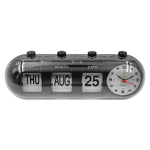 Tiardey Calendario de Escritorio con Reloj, Calendario de Escritorio académico de pie con Tapa Manual, Reloj Digital Vintage para decoración de Escritorio de Oficina en casa