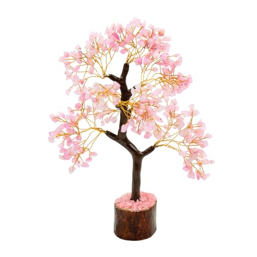 Image of Rose Quartz Crystal Tree | 300 Beads | Gemstone Tree for Positive Energy, Health, Meditation | Feng Shui & Vastu Tree for Office, Home Decor, Study Table, Diwali Gift