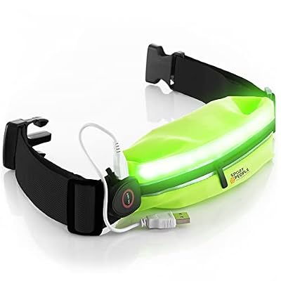 sport2people LED Reflective Running Belt Pouch with USB Rechargeable Light, Reflective Running Gear for Men, Women,Phone Holder for Runners,Visibility Running Safety Lights Belt for Safe Night Running