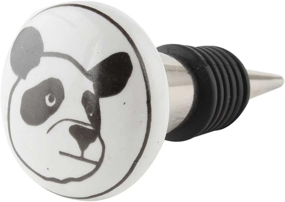 Indian Shelf Wine Stopper | Panda Kid Wine Corks | Rubber Ceramic Wine Savers [Black White, 1 Pack]