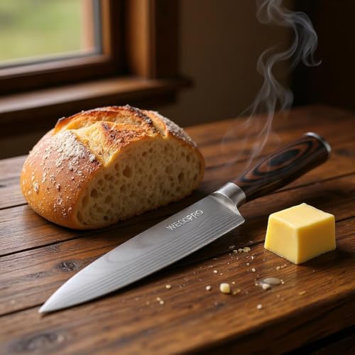Image of Professional Damascus Steel Chef Knife, 8-inch Blade, Black Handle