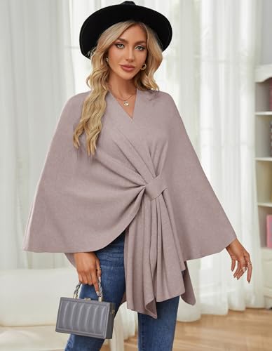 Poncho de punto para mujer capa cómoda que estiliza la silueta con solapa 6