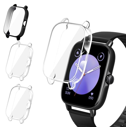 ivoler 3 Piezas Funda con Protector de Pantalla para Amazfit GTS 3, Protección Completa Carcasa Protectora Delgado Suave TPU Anti-Arañazos Case, 2 Transparente + 1 Negro