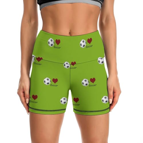JYYAU Soccer Cartoon Pattern High Waist Yoga Shorts for Women Athletic Shorts Leggings Running Pants Black