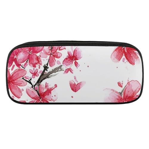 ペンケース 筆箱 大容量 軽量 美しい桃の花 春 水墨絵 筆入れ ふでばこ ペンポーチ 多機能 コンパクト シンプル おしゃれ 中小学生 高校生 女の子 男の子