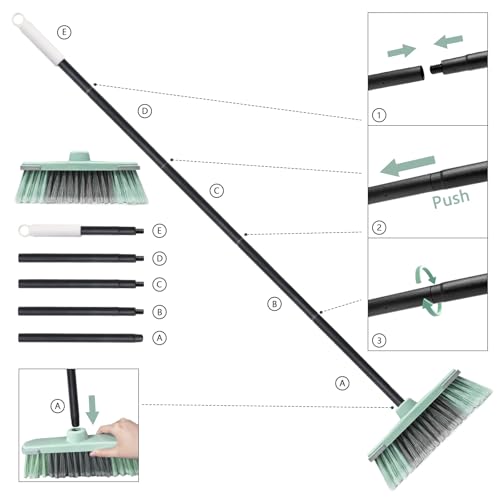 Image of Indoor Broom Soft Bristle Brooms - Brooms for Sweeping Indoor Pet Hair, House Broom for Cleaning Hardwood, Tile, and Decking Surfaces Across.（Green）