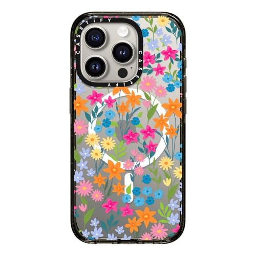 Coque fleurs printanières iPhone 15 Pro antichoc noire CASETiFY pour le quotidien