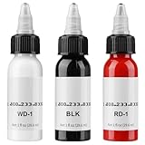 3pcs Bouteilles D'encre de Tatouage 1oz/30ml Blanche Encres de Tatouage Standard Noire, Blanche et Rouge Standard Matériel de Tatouage pour Colorer, Mélanger, Tracer, Ombrer et Estomper