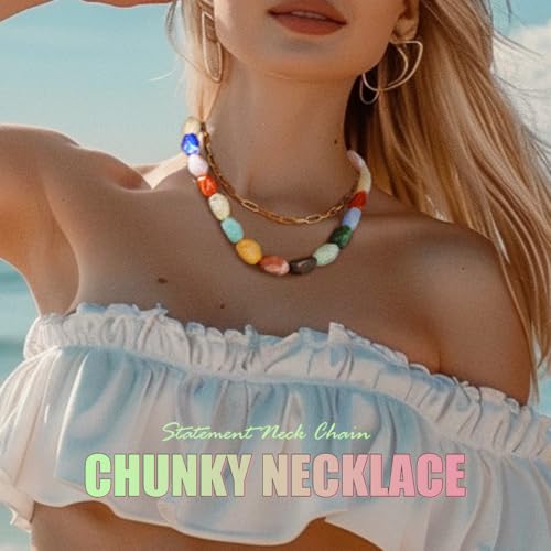 ACEDRE Colorful Statement Gemstone Necklace Chunky Layered Beaded Choker for Women4