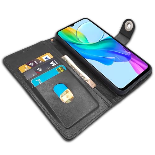 Image of Pikkme Flip Cover Leather Finish | Inside TPU with Card Pockets | Complete Protection Button Flip Case for Vivo Y03 4G (Black)